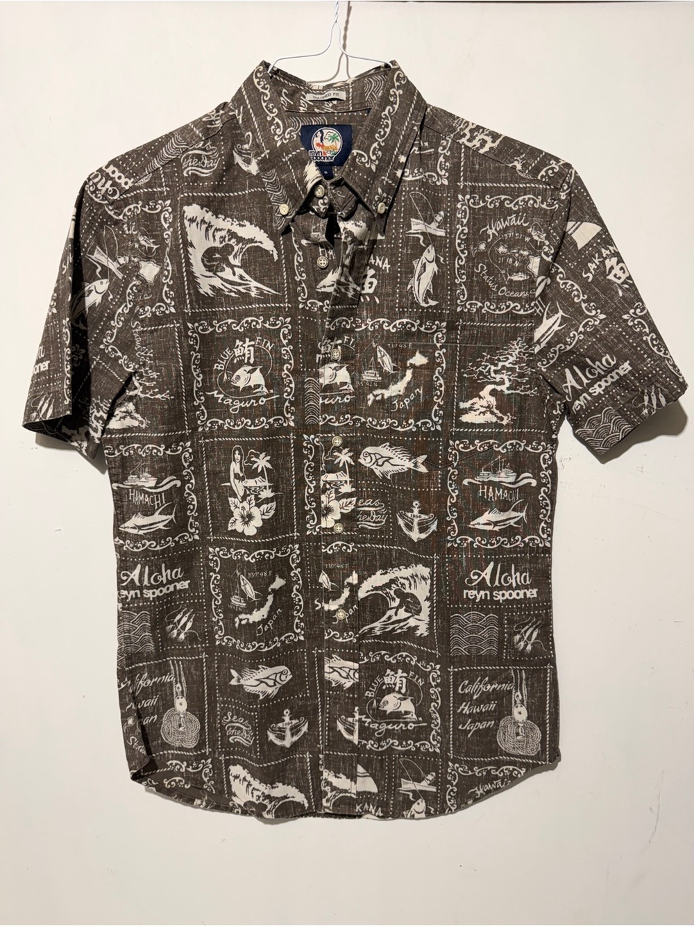 New Reyn Spooner Stories From East Mocha Print Button Down Shirt Men's Small NWT